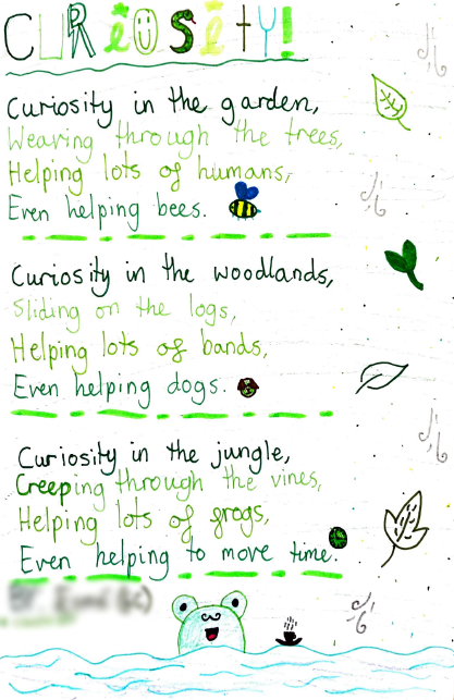 Poem about curiosity, written by Ken Prep girls.