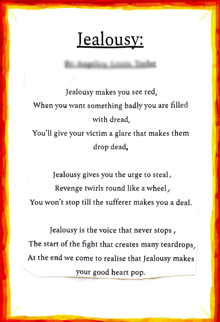 Poem about jealousy, written by Ken Prep girls.