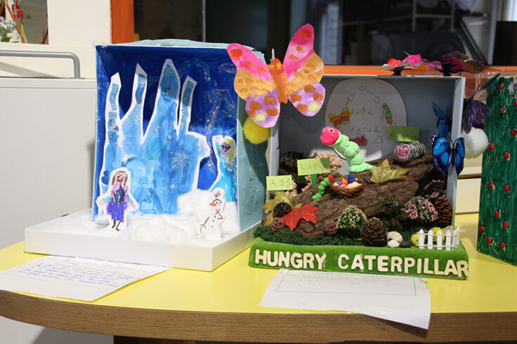 'Frozen' and 'The Hungry Caterpillar' inspired story boxes.